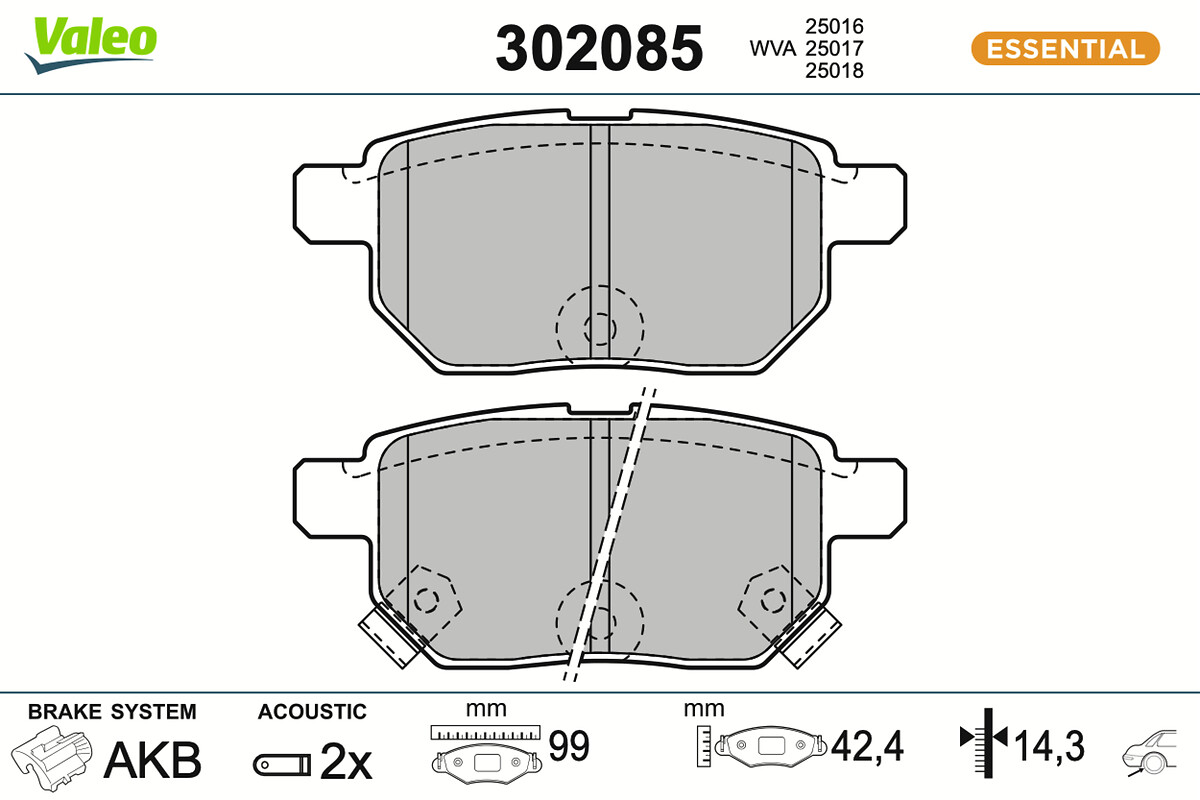 Jeu de 4 plaquettes de frein VALEO ref. 302085